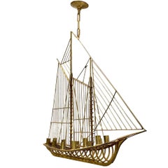 Pair of Gilt Metal Ship Chandeliers, Sold Individually