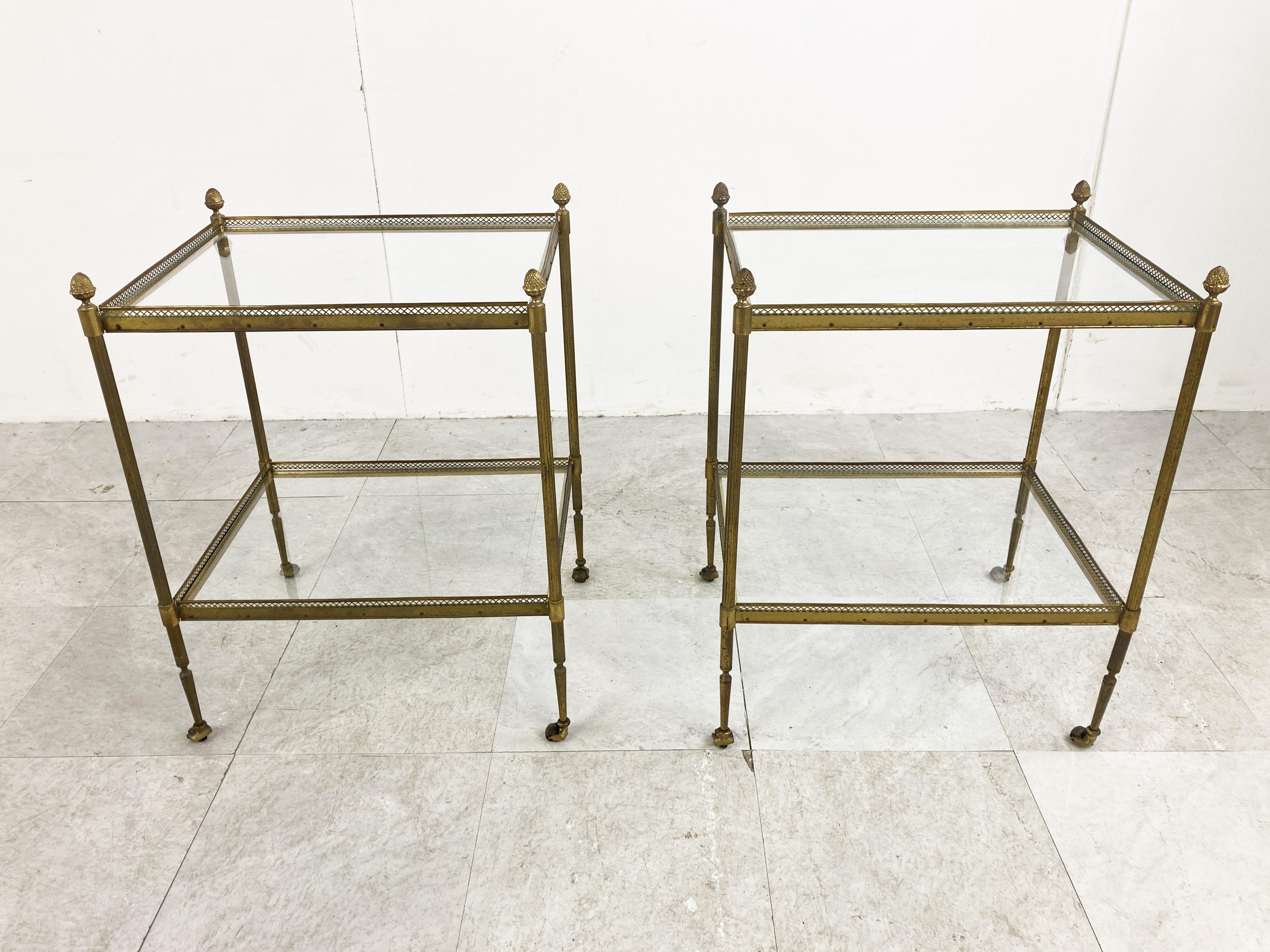 Hollywood Regency Pair of Gilt Metal Side Tables by Maison Jansen, 1960s
