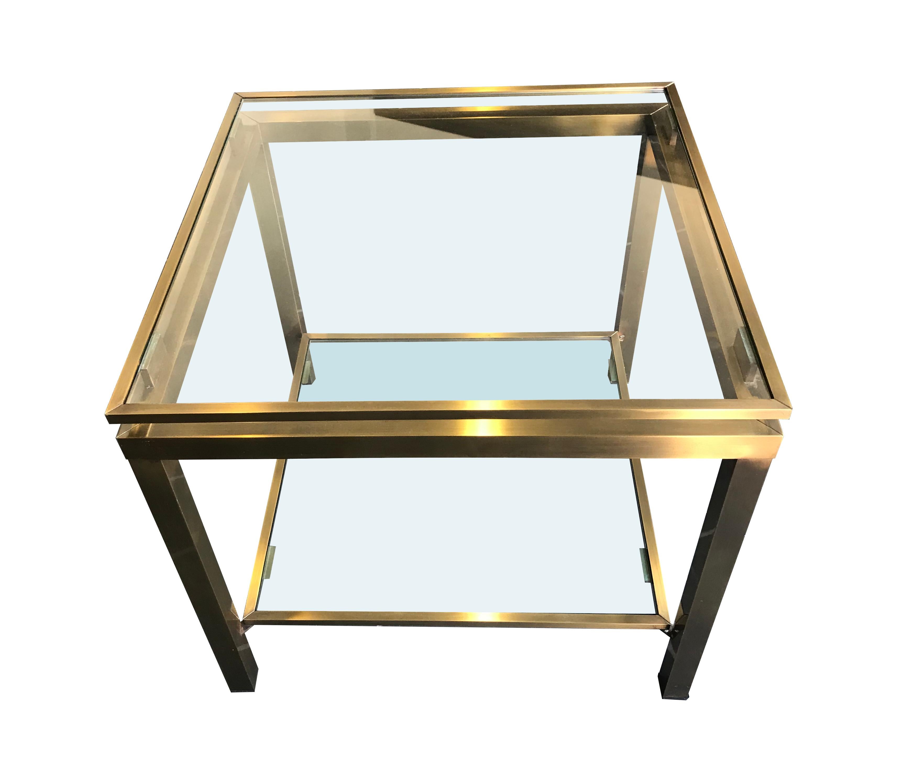 Mid-Century Modern Pair of Gilt Metal Side Tables in the Guy Lefevre Style