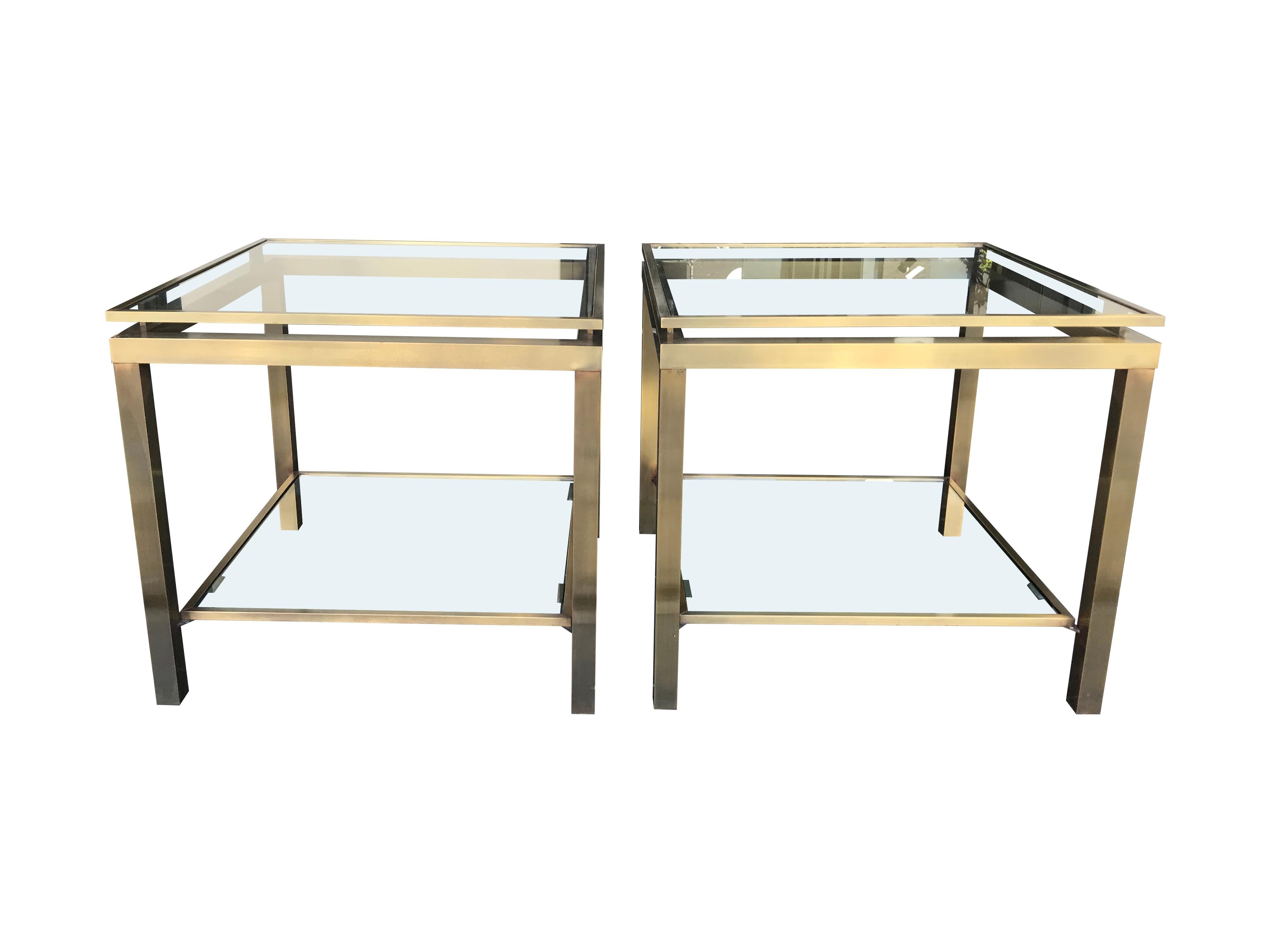 French Pair of Gilt Metal Side Tables in the Guy Lefevre Style