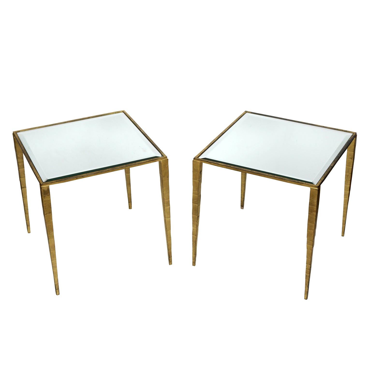 Pair of Gilt Metal Side Tables with Mirror Tops