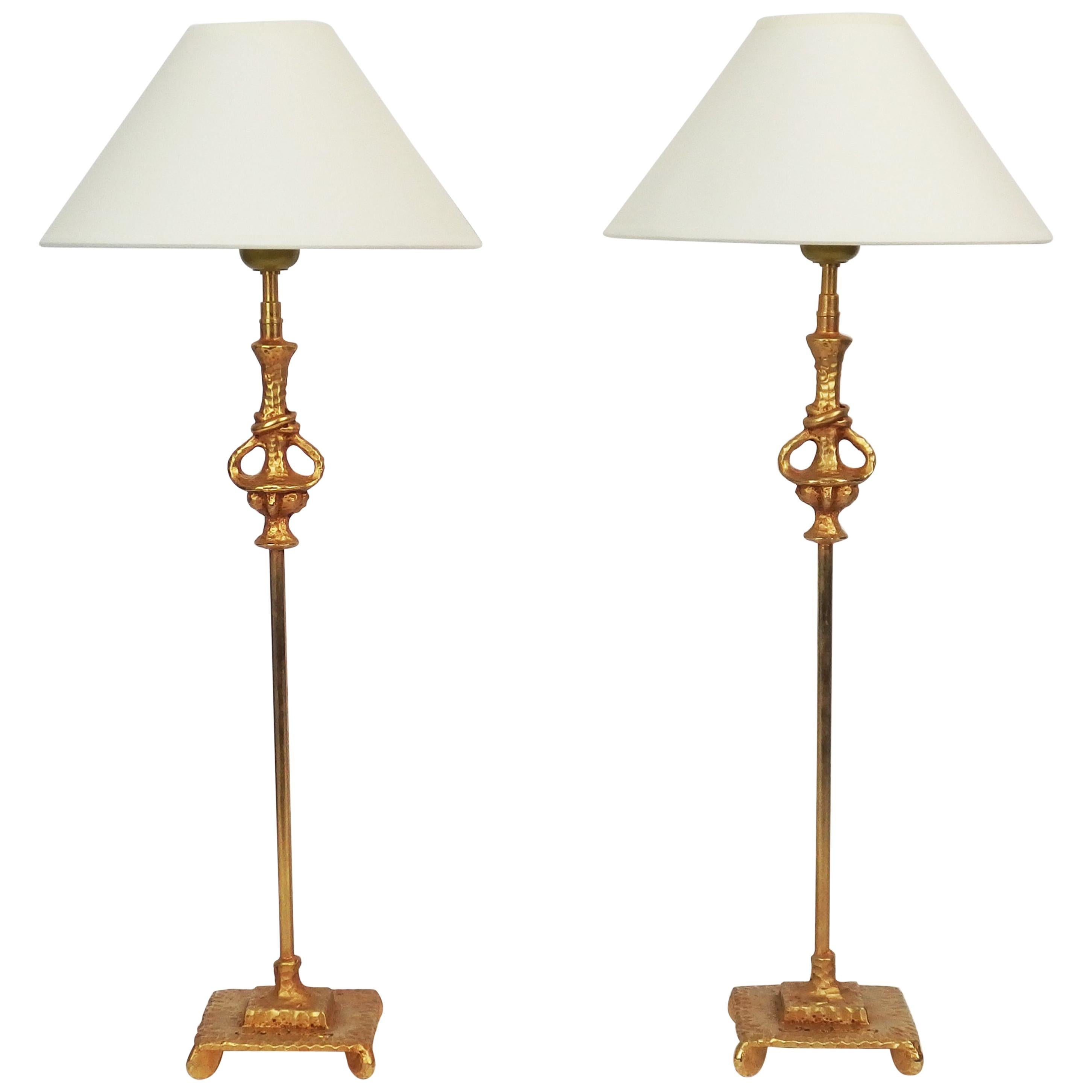 Pair of Gilt Metal Table Lamps by Nicolas De Wael for Fondica For Sale