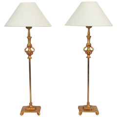 Pair of Gilt Metal Table Lamps by Nicolas De Wael for Fondica