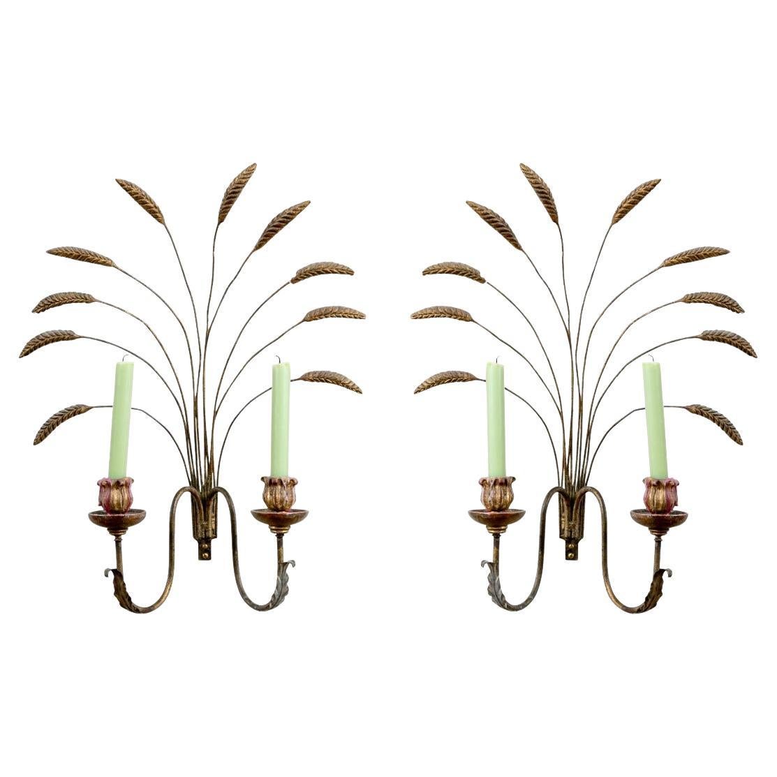 Pair Of Gilt Metal & Wood Candle Sconces