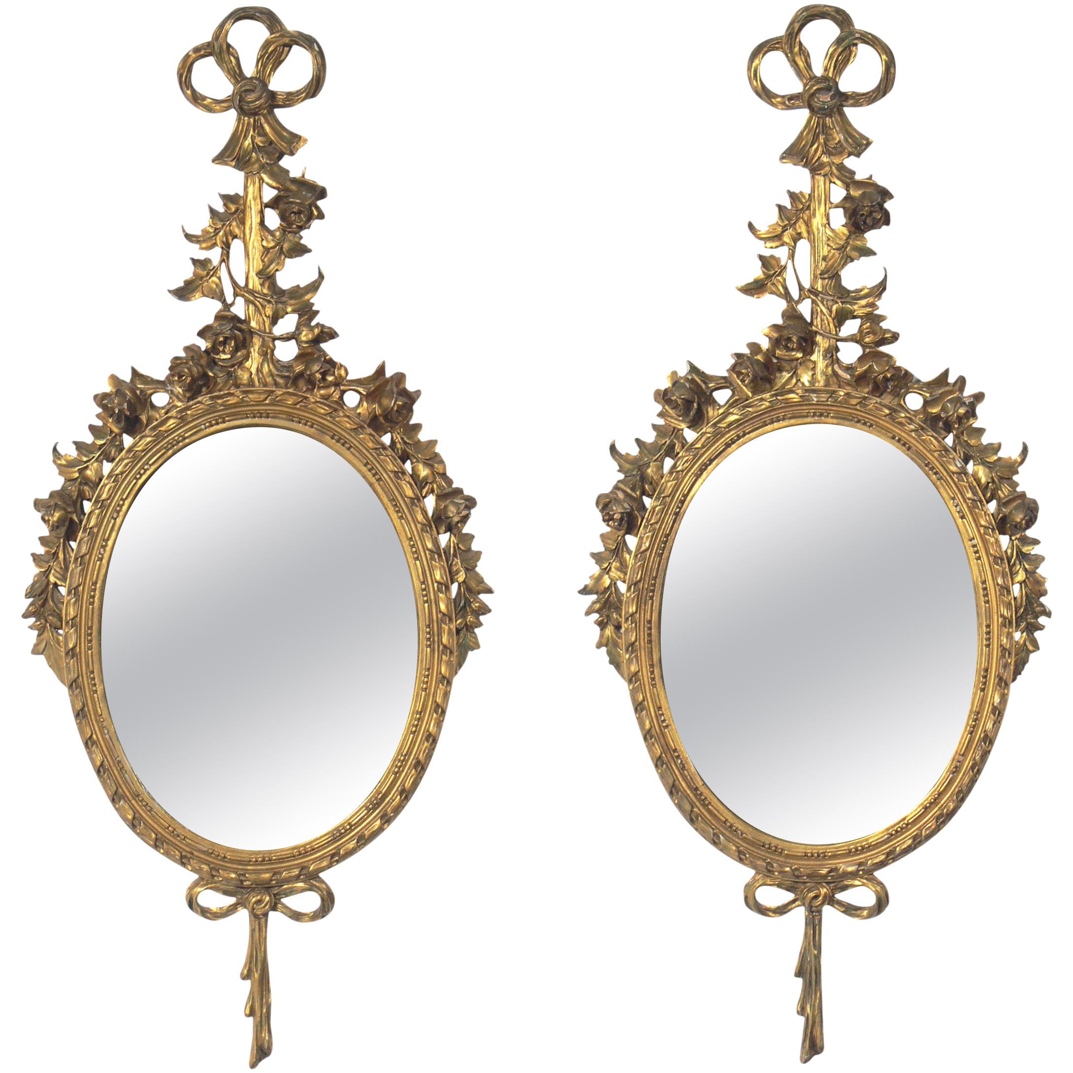 Pair of Gilt Oval Mirrors For Sale at 1stDibs
