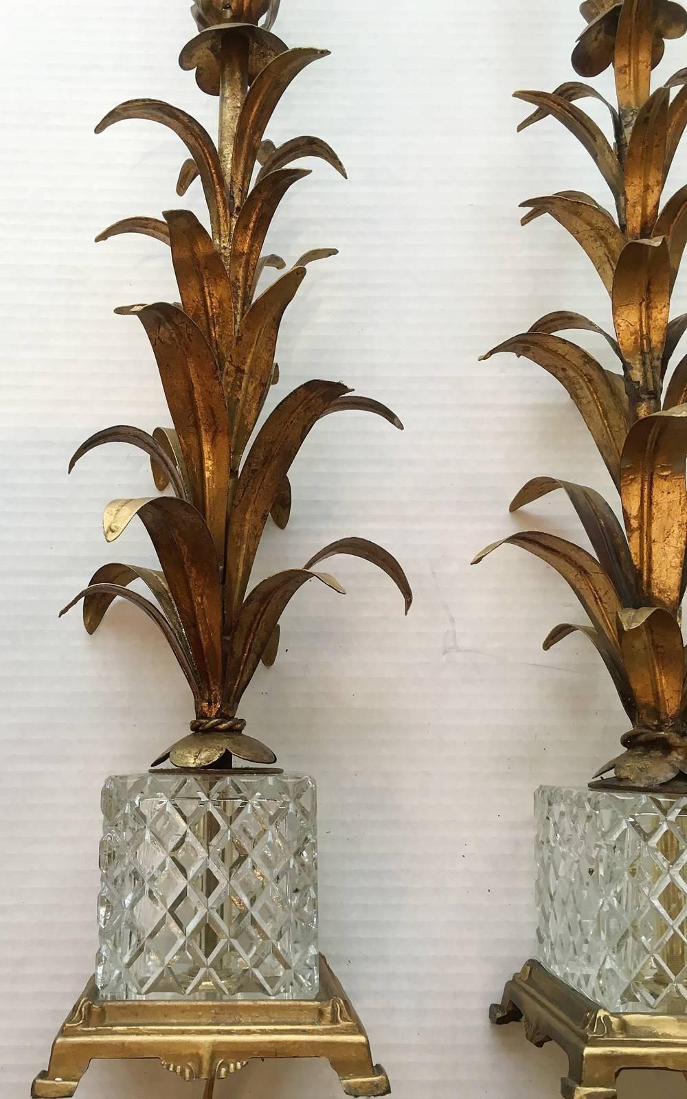 Italian Pair of Gilt Palm Tree Lamps For Sale