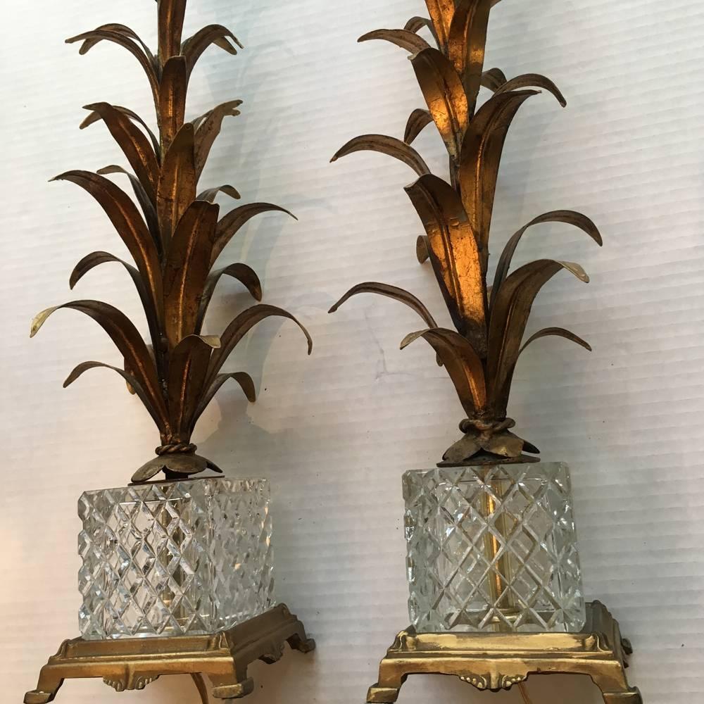 italien Paire de lampes en forme de palmier doré en vente