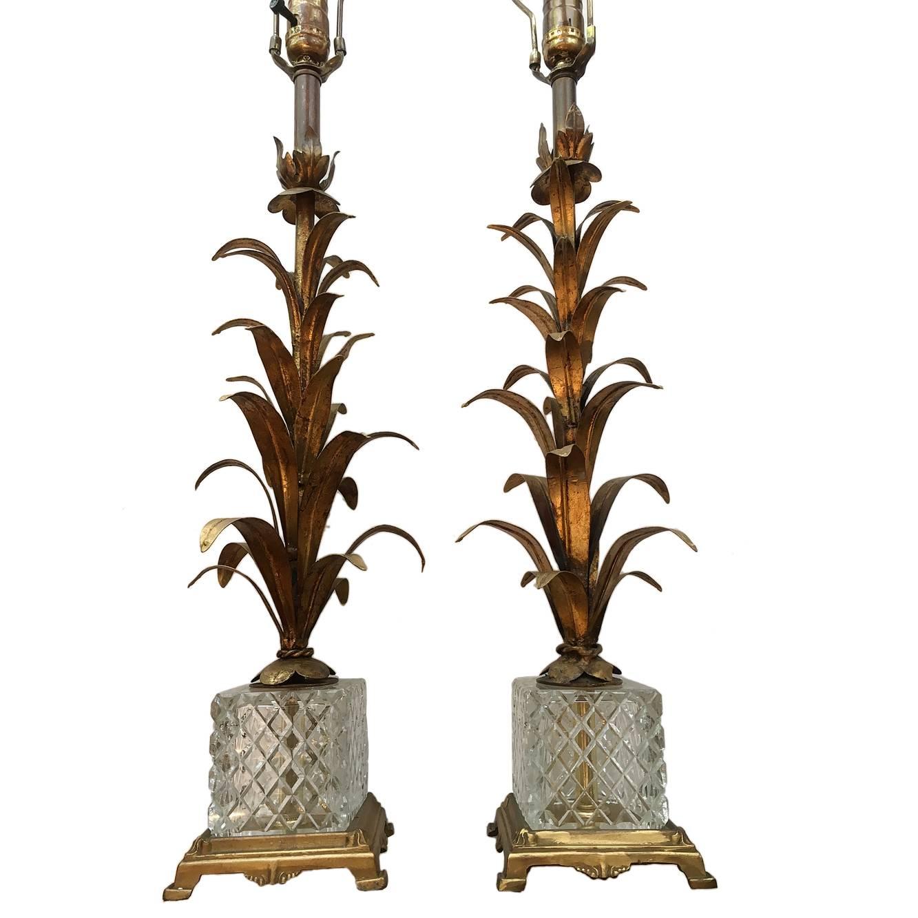 Pair of Gilt Palm Tree Lamps For Sale