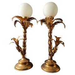 Pair of Gilt Palm Tree Table Lamps by Hans Kögl, Hollywood Regency