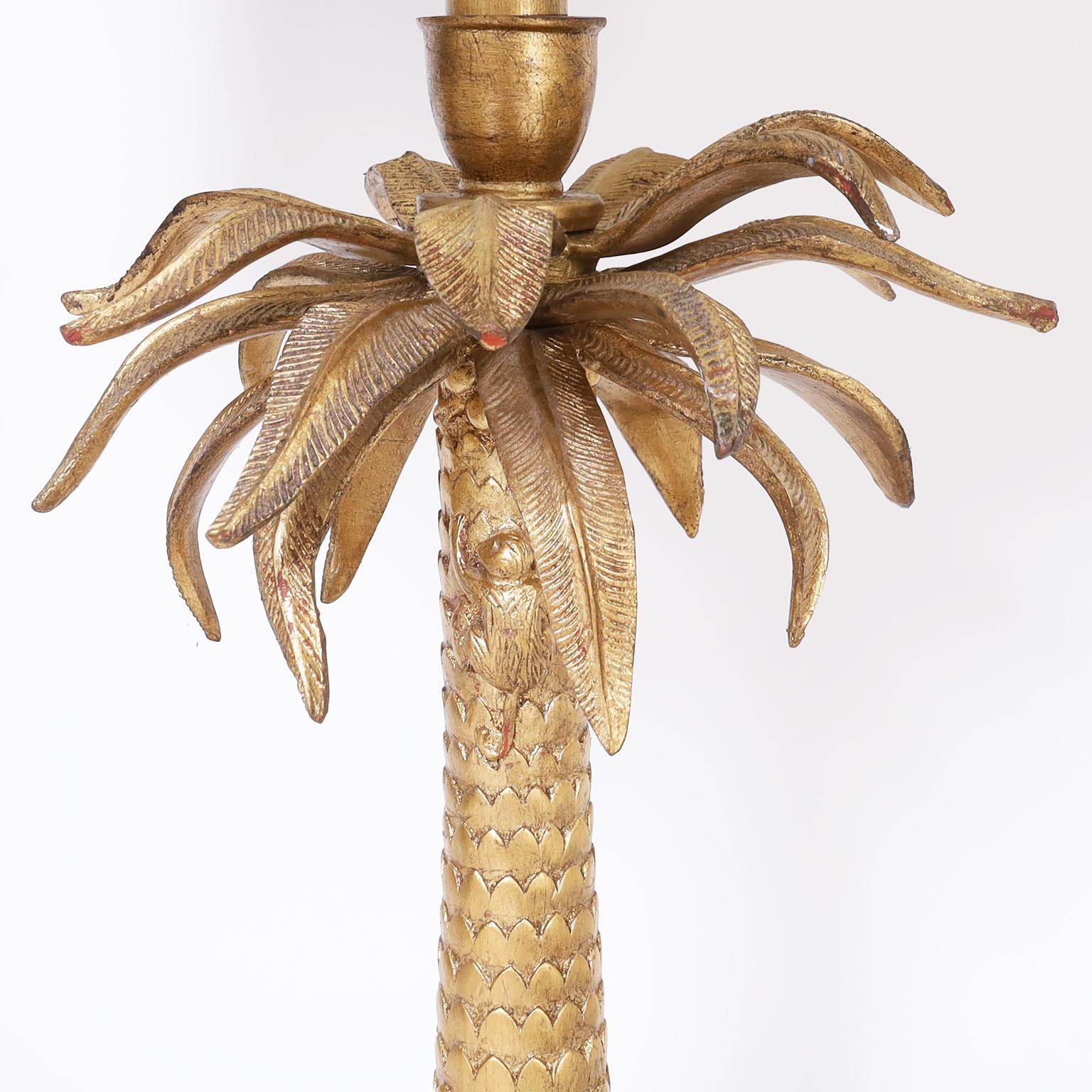 American Pair of Gilt Palm Tree Table Lamps For Sale