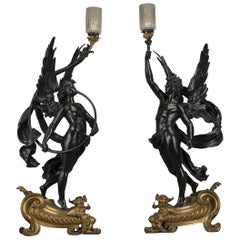 Antique Pair of Gilt & Patinated Bronze Figural Torcheres by Bouchon, Paris, circa 1900