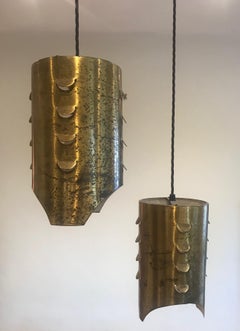 Pair of gilt metal pendant lights