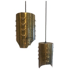 Pair of gilt metal pendant lights 