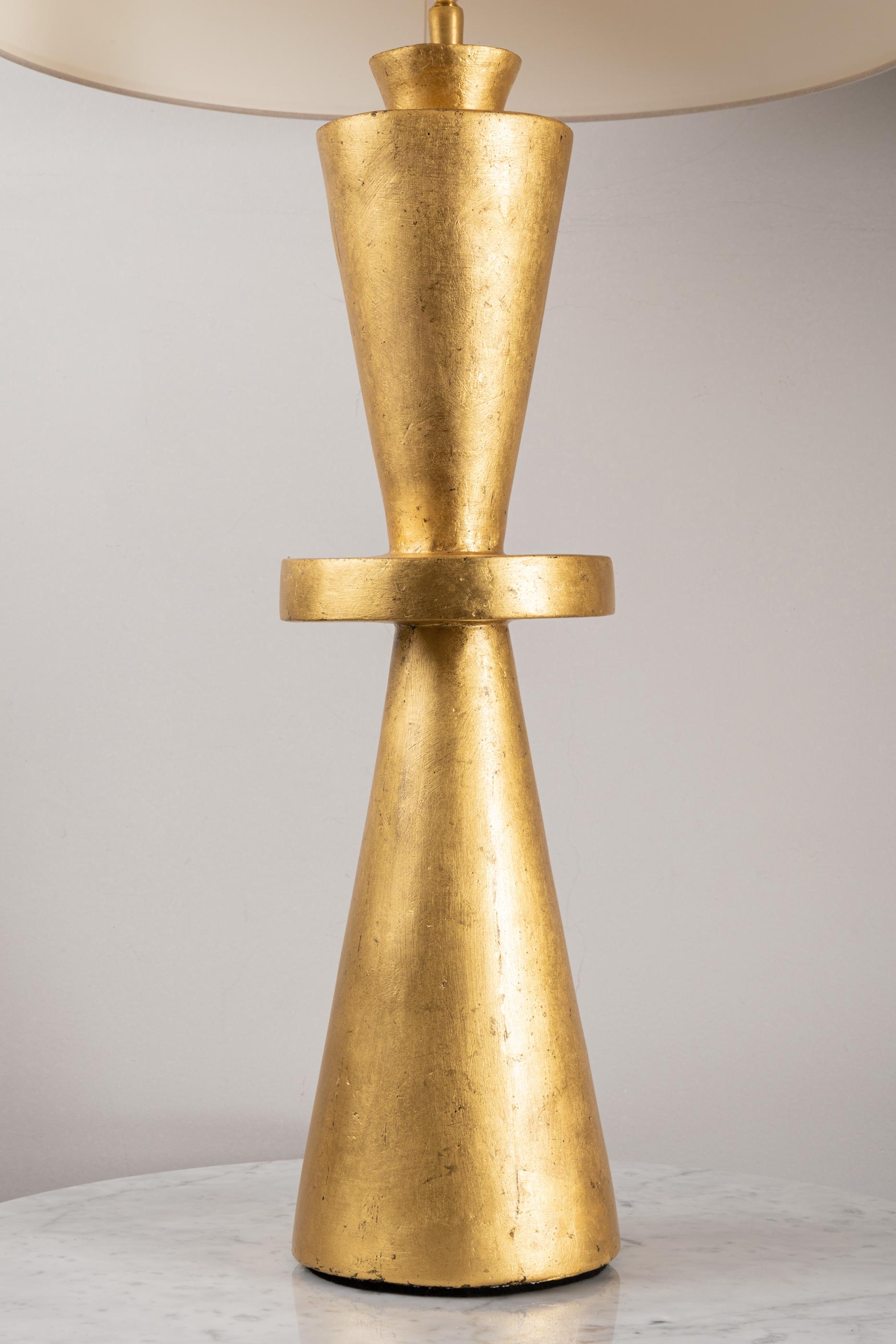 Mid-Century Modern Pair of Gilt Plaster Tables Lamps
