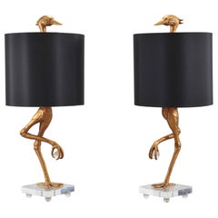 Pair of Gilt Resin and Lucite Ibis Table Lamps by Cyan Design