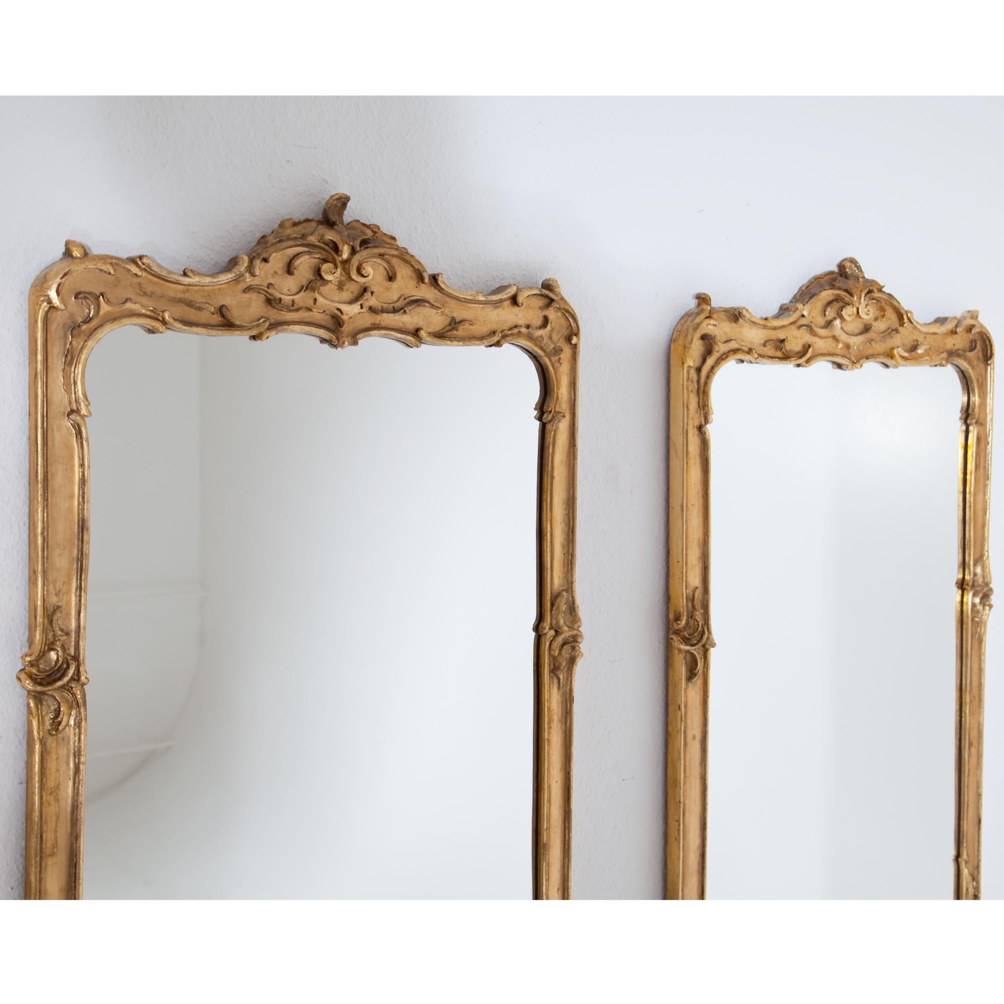 European Pair of Gilt Rococo-Style Wall Mirrors, 19th-20th Century