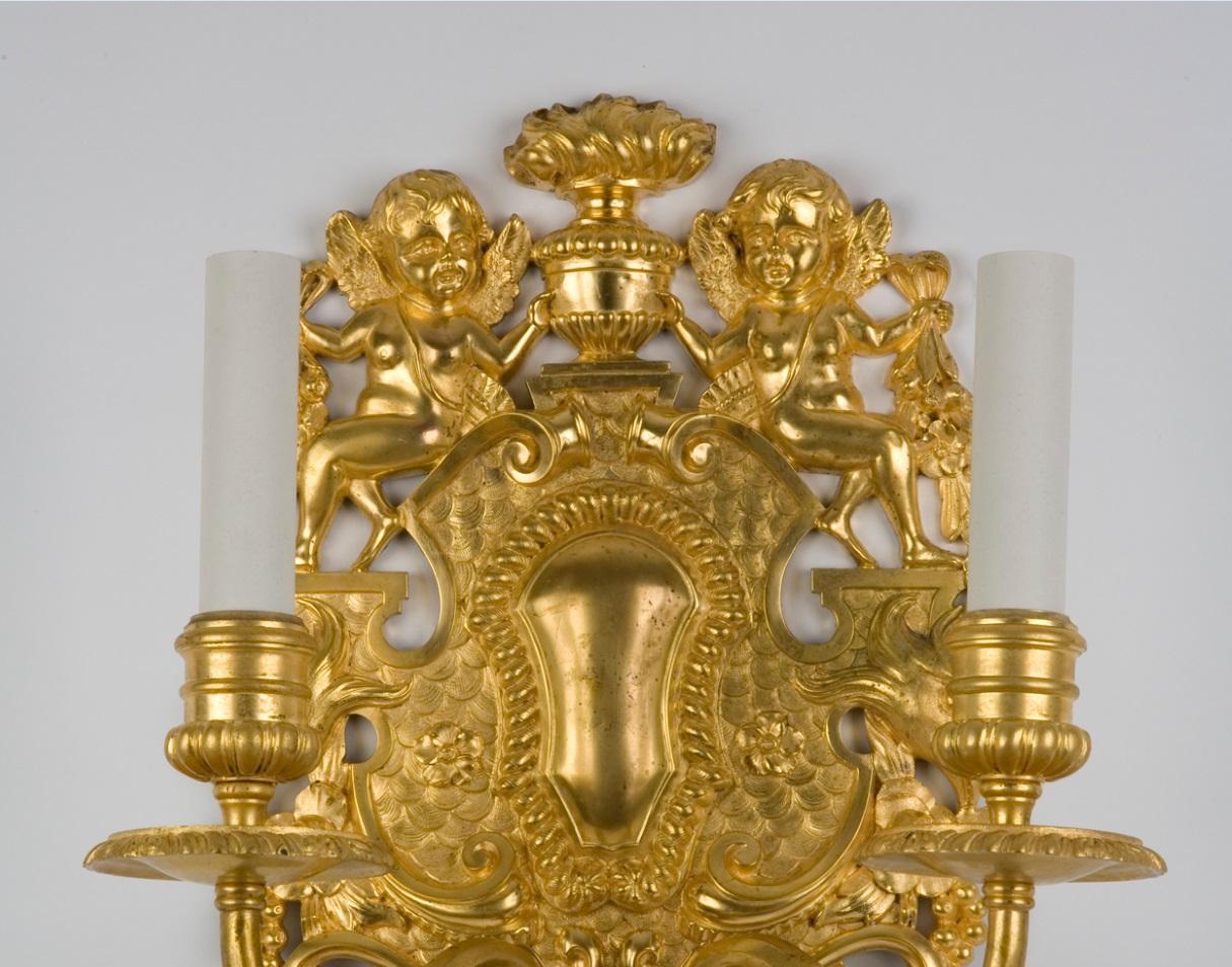 American Pair of Gilt Copper and Bronze Sconces by the E. F. Caldwell Co. For Sale