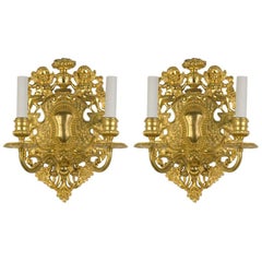 Antique Pair of Gilt Copper and Bronze Sconces by the E. F. Caldwell Co.