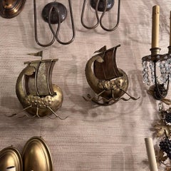 Pair of Gilt Metal Ship Sconces with Mica