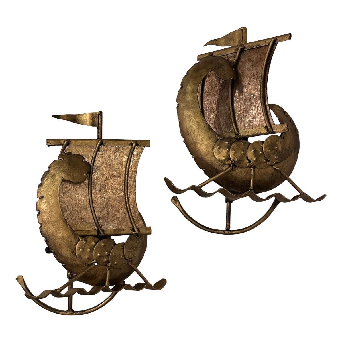 Ferro Set di lampade da nave dorate con mica in vendita