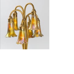Pair of Gilt "Six-Light Lily" Tiffany Lamps