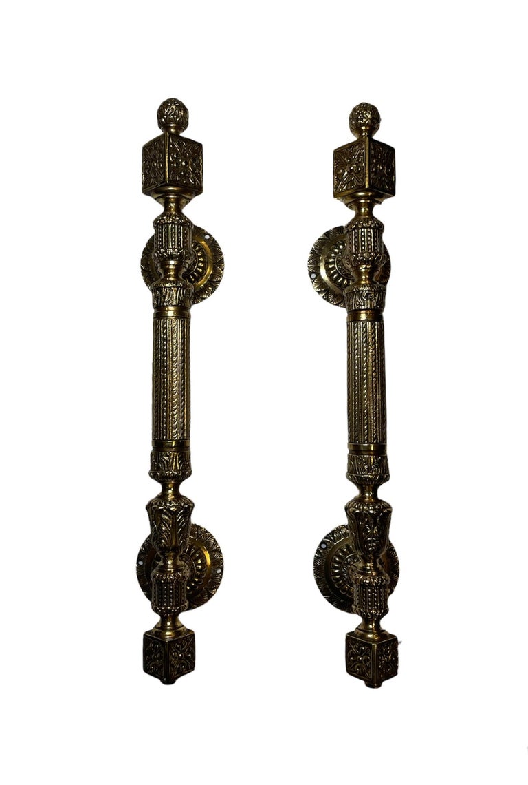 Pair of Gilt Solid Bronze Door Pull Handles For Sale at 1stDibs
