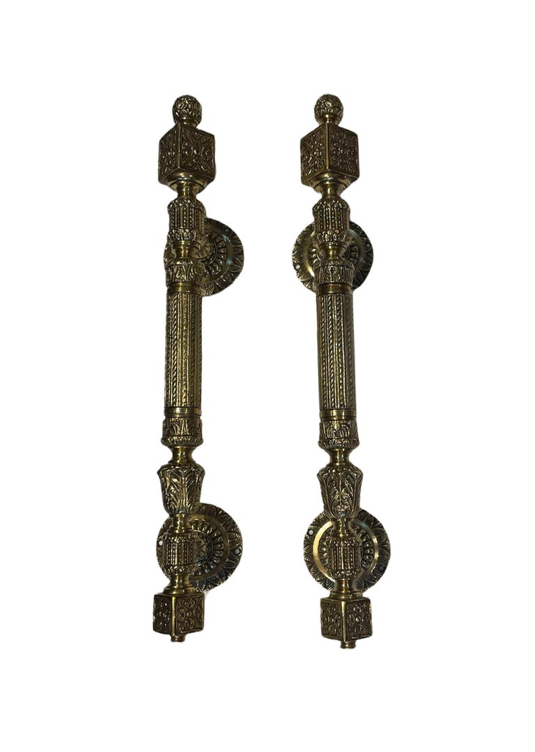 Pair of Gilt Solid Bronze Door Pull Handles For Sale at 1stDibs