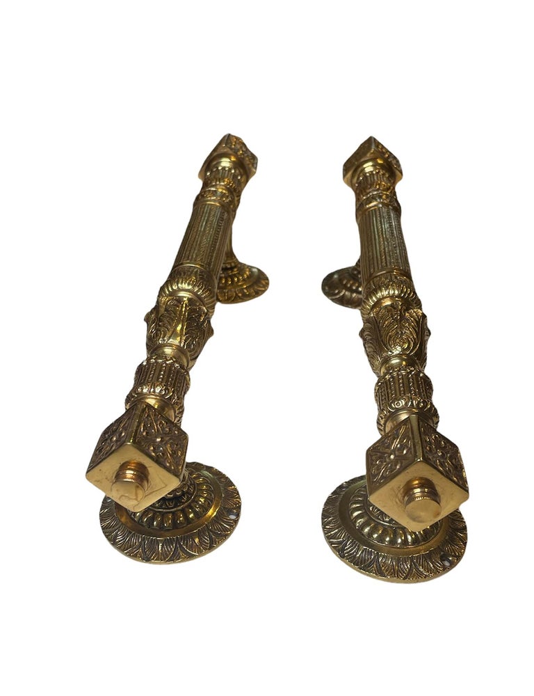 Pair of Gilt Solid Bronze Door Pull Handles For Sale at 1stDibs
