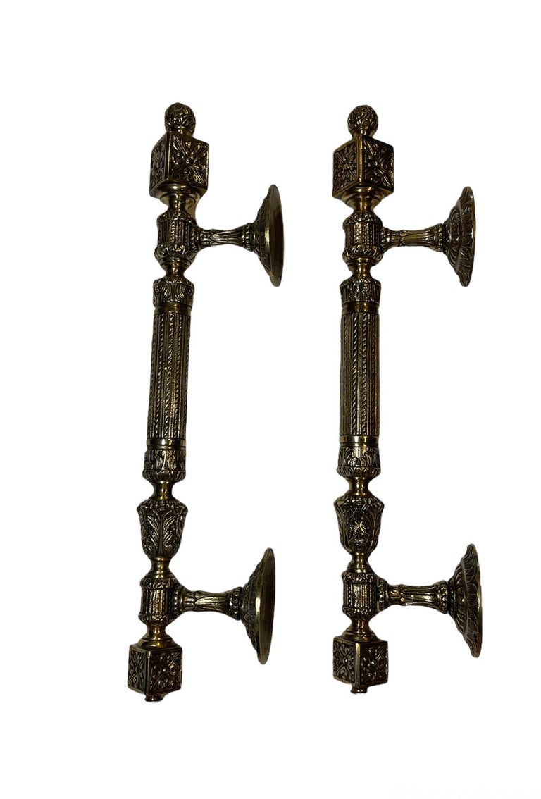 Pair of Gilt Solid Bronze Door Pull Handles For Sale at 1stDibs