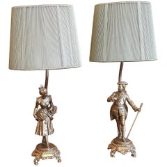 Pair of Gilt Spelter Figural Table Lights