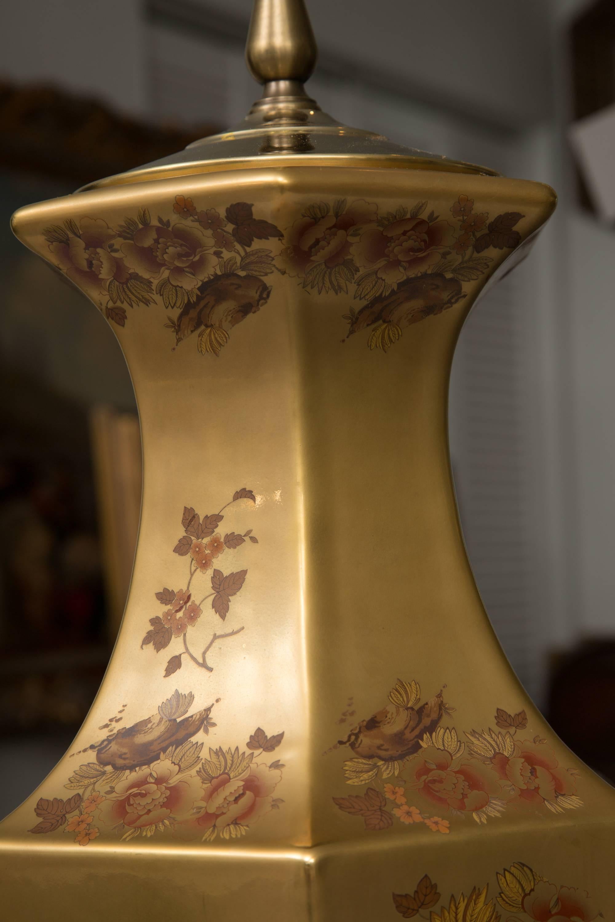 Other Pair of Gilt Table Lamps with Floral Design
