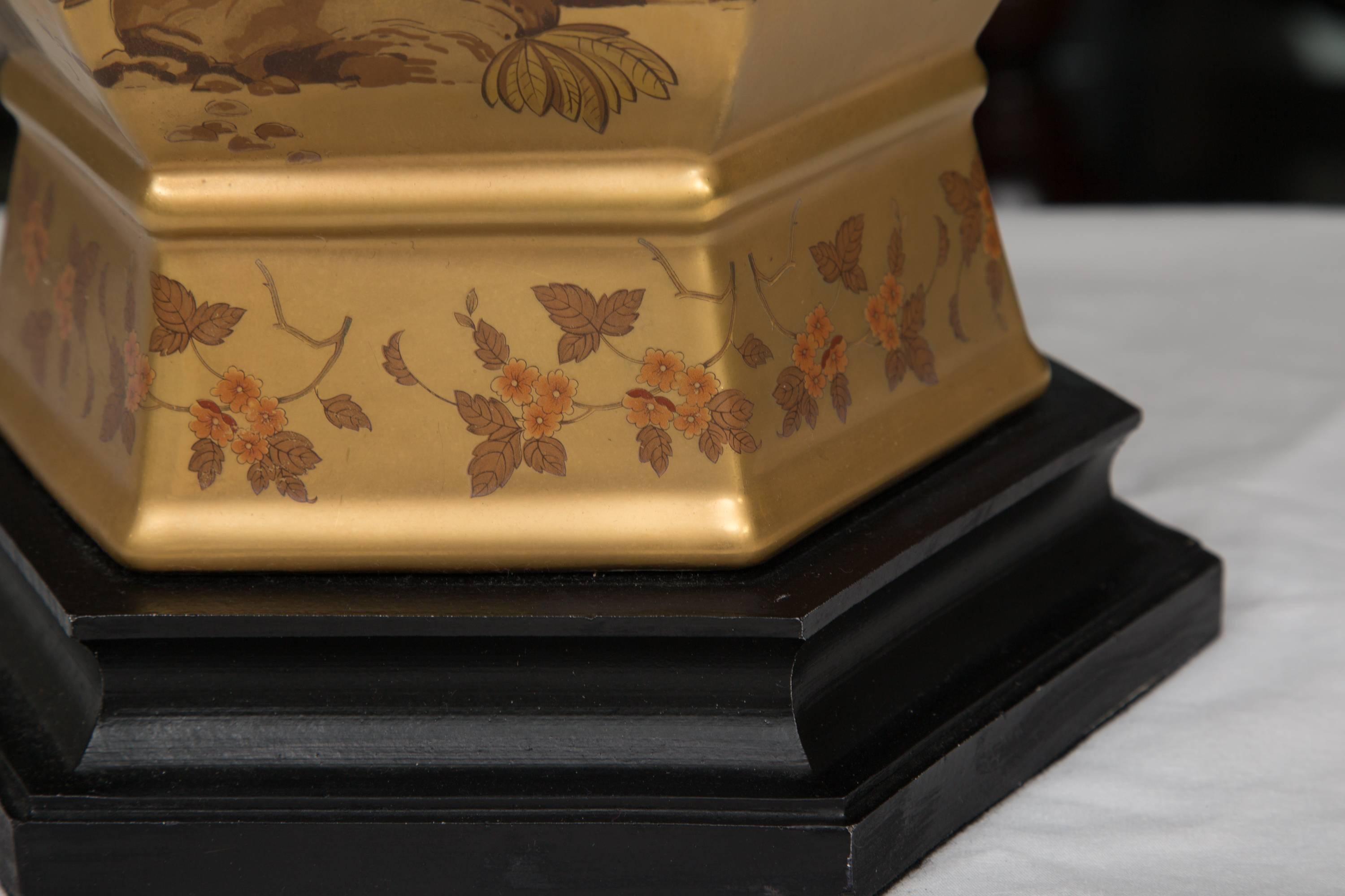 Pair of Gilt Table Lamps with Floral Design 1