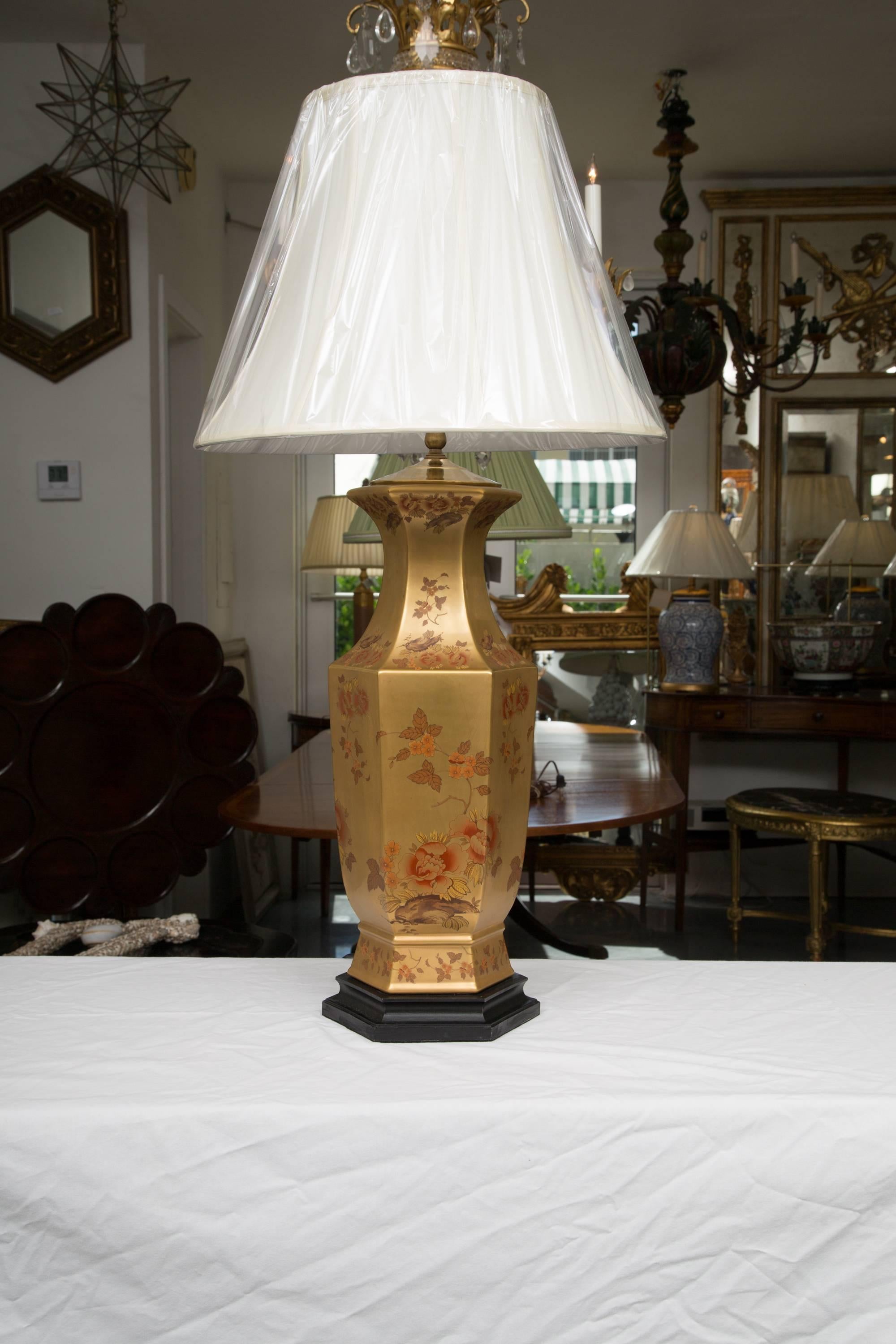 Pair of Gilt Table Lamps with Floral Design 2