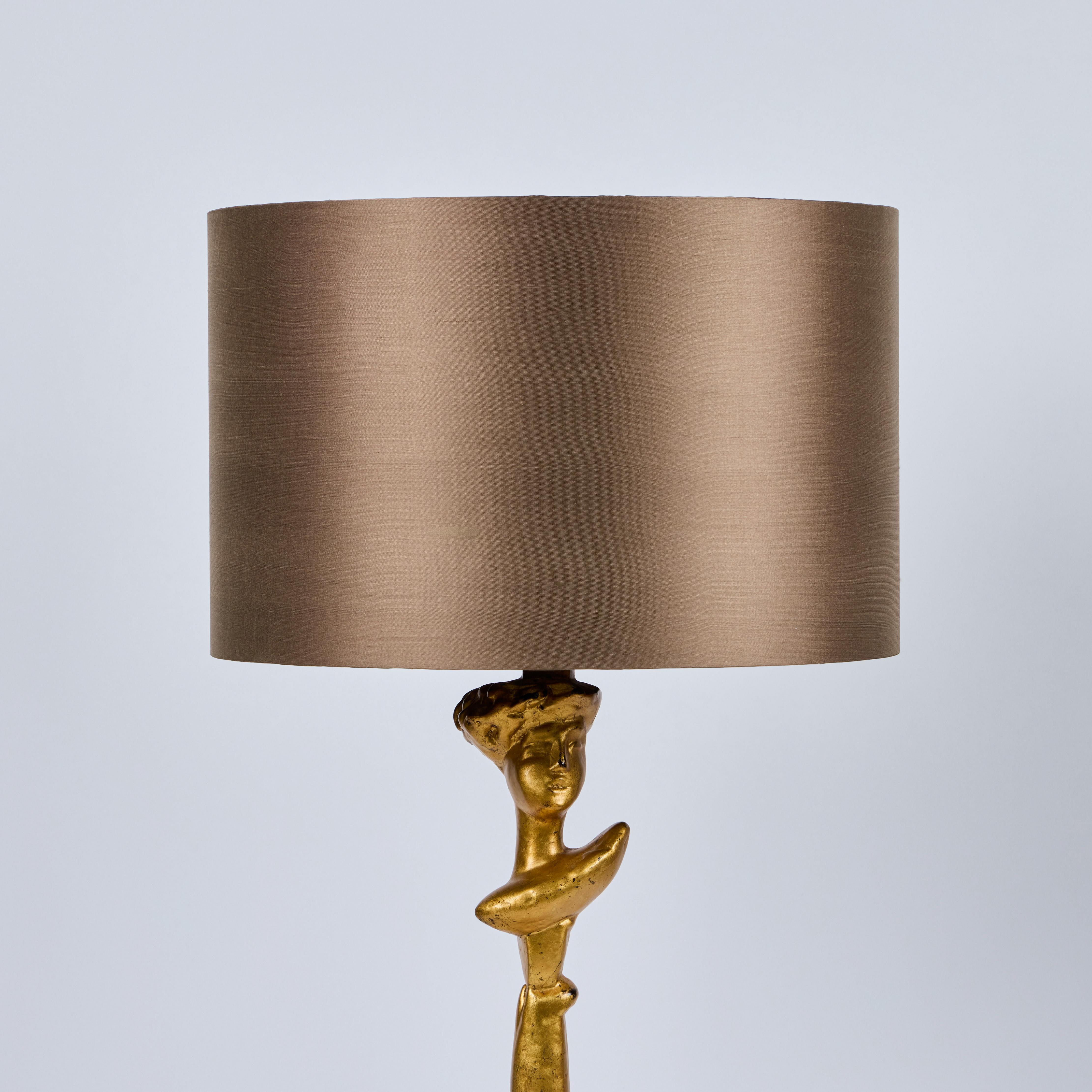 American Pair of Gilt Tete-a-Tete Figural Lamps by Sirmos, 1980's For Sale