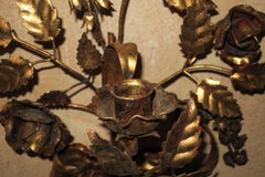 Pair of Gilt Tole Candelabra Sconces Each with a Single Candle Nicely Patinated