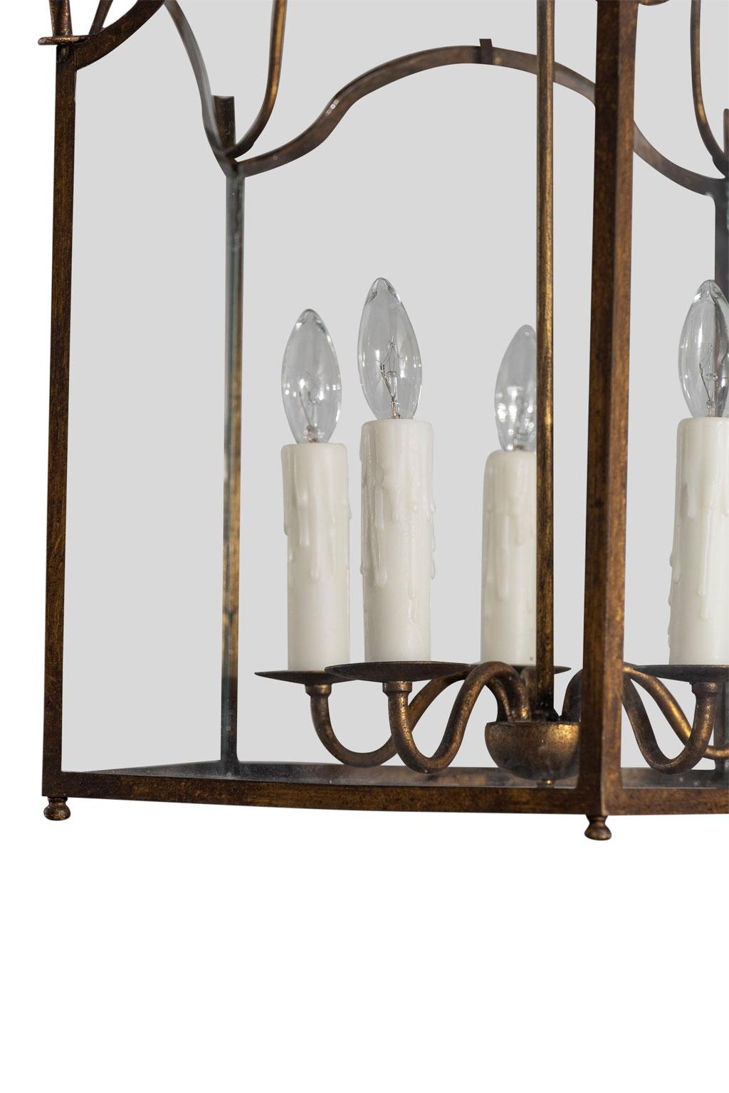 20th Century Pair of Gilt-Tole Five-Sided Italian Lanterns