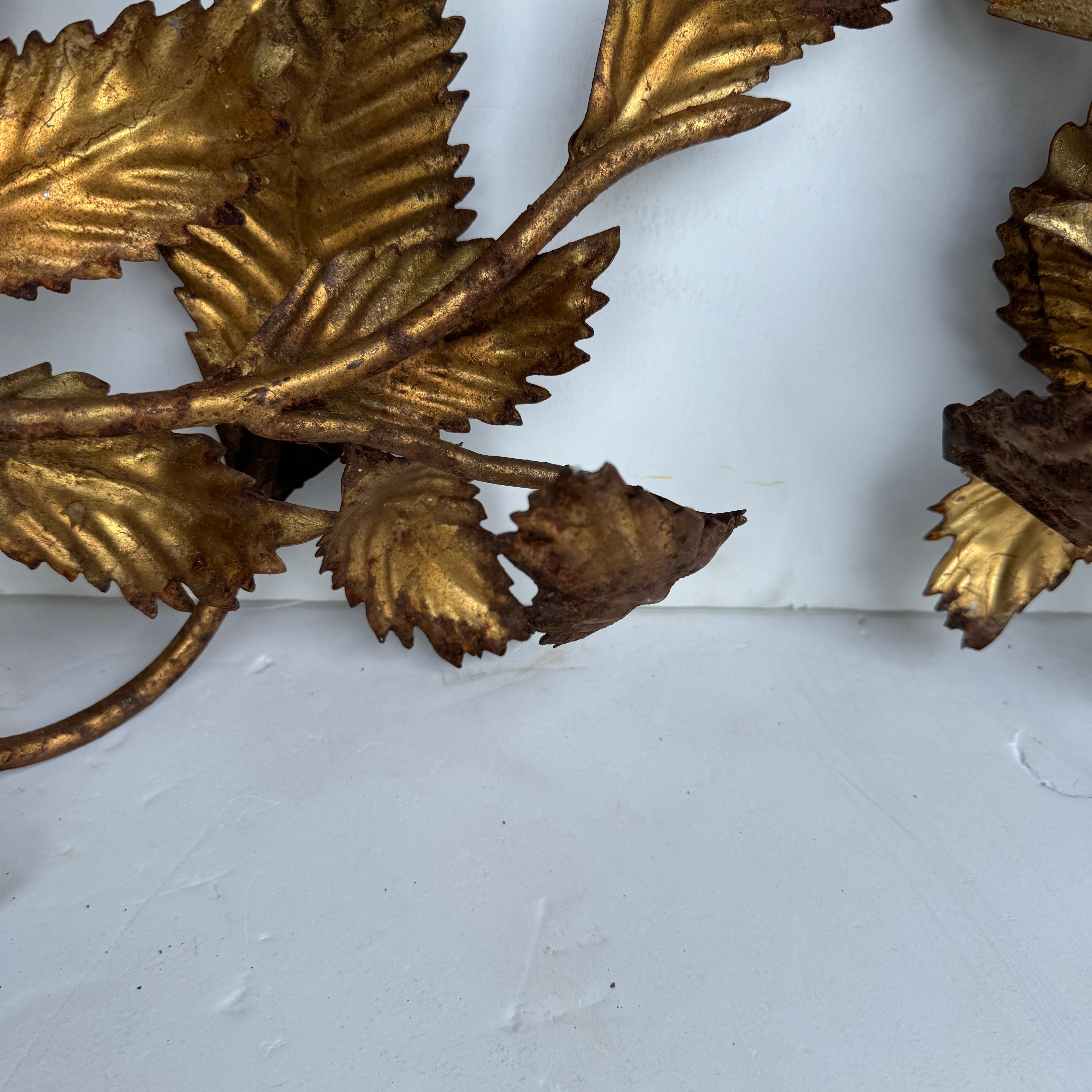 Pair of Gilt Tole Metal Wall Fragments Sculptures, Italy 1950's For Sale 4