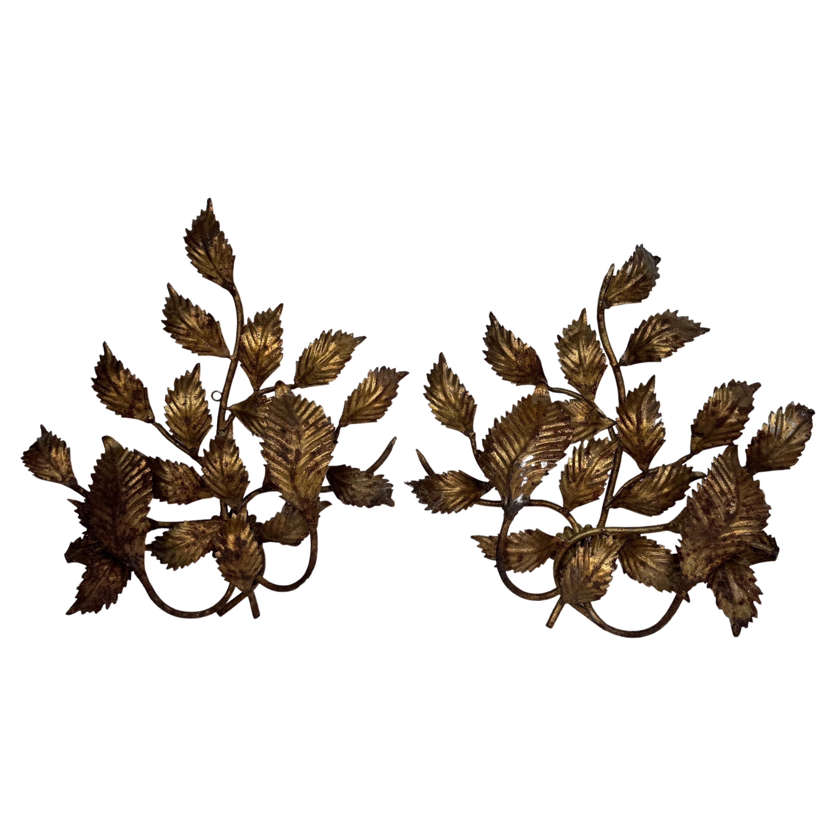 Italian Gilt Tole Wall Sconces, A Pair

Originally these Italian wall sconces were electrified and can be rewired if requested. This set is impressive as wall sculptures in a living or dining room setting. 