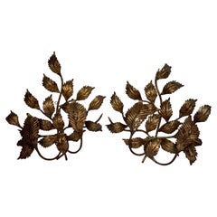 Pair of Gilt Tole Metal Wall Fragments Sculptures, Italy 1950's
