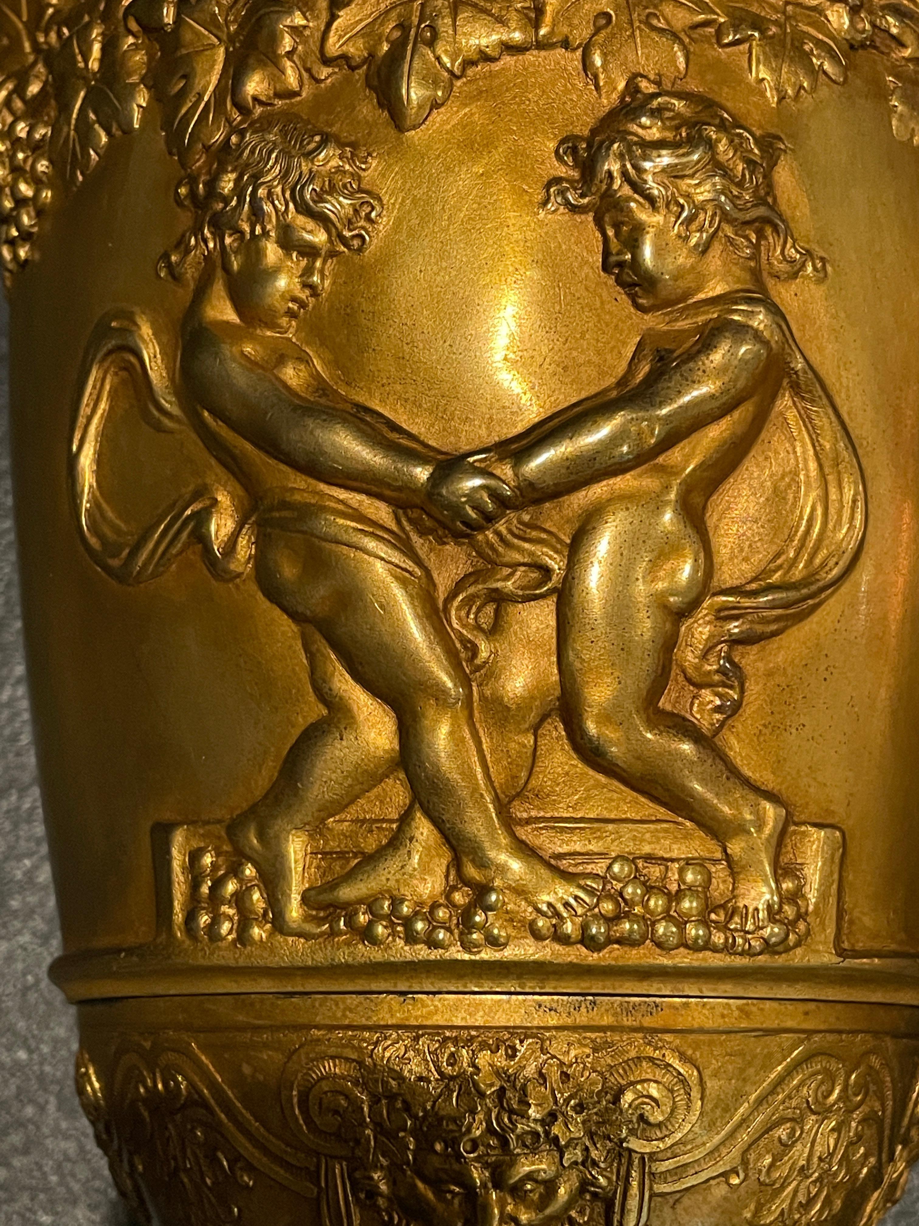 Bronze Pair of Gilt Urns as Lamps