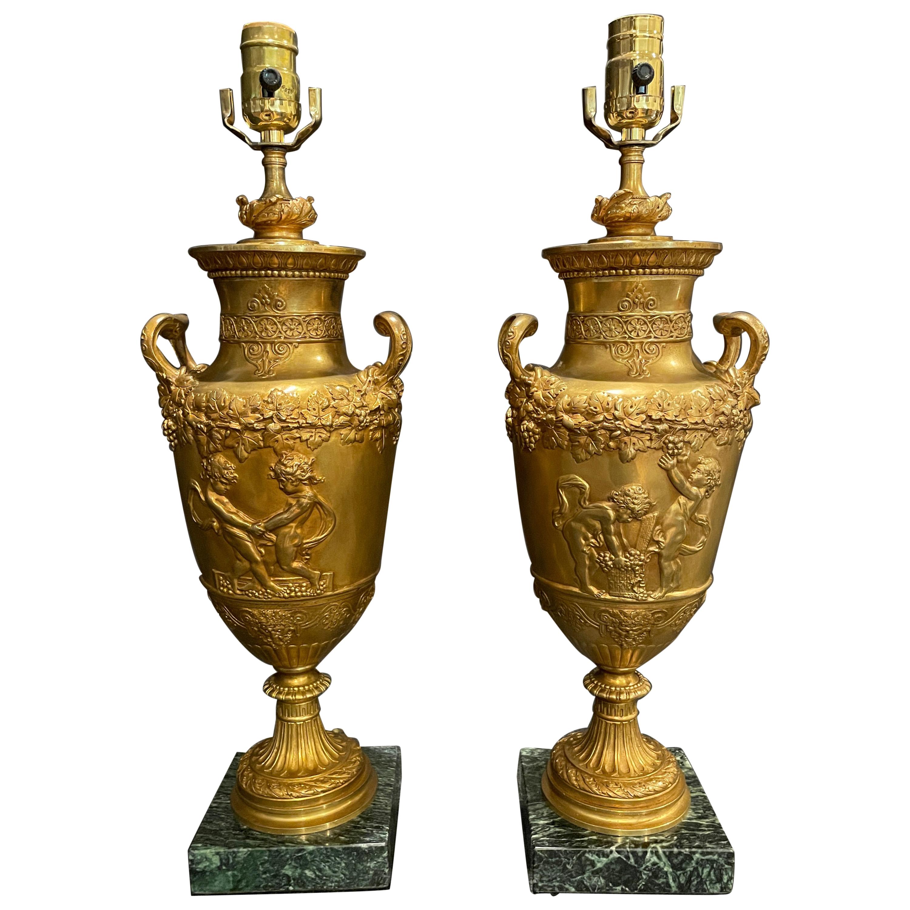 Pair of Gilt Urns as Lamps