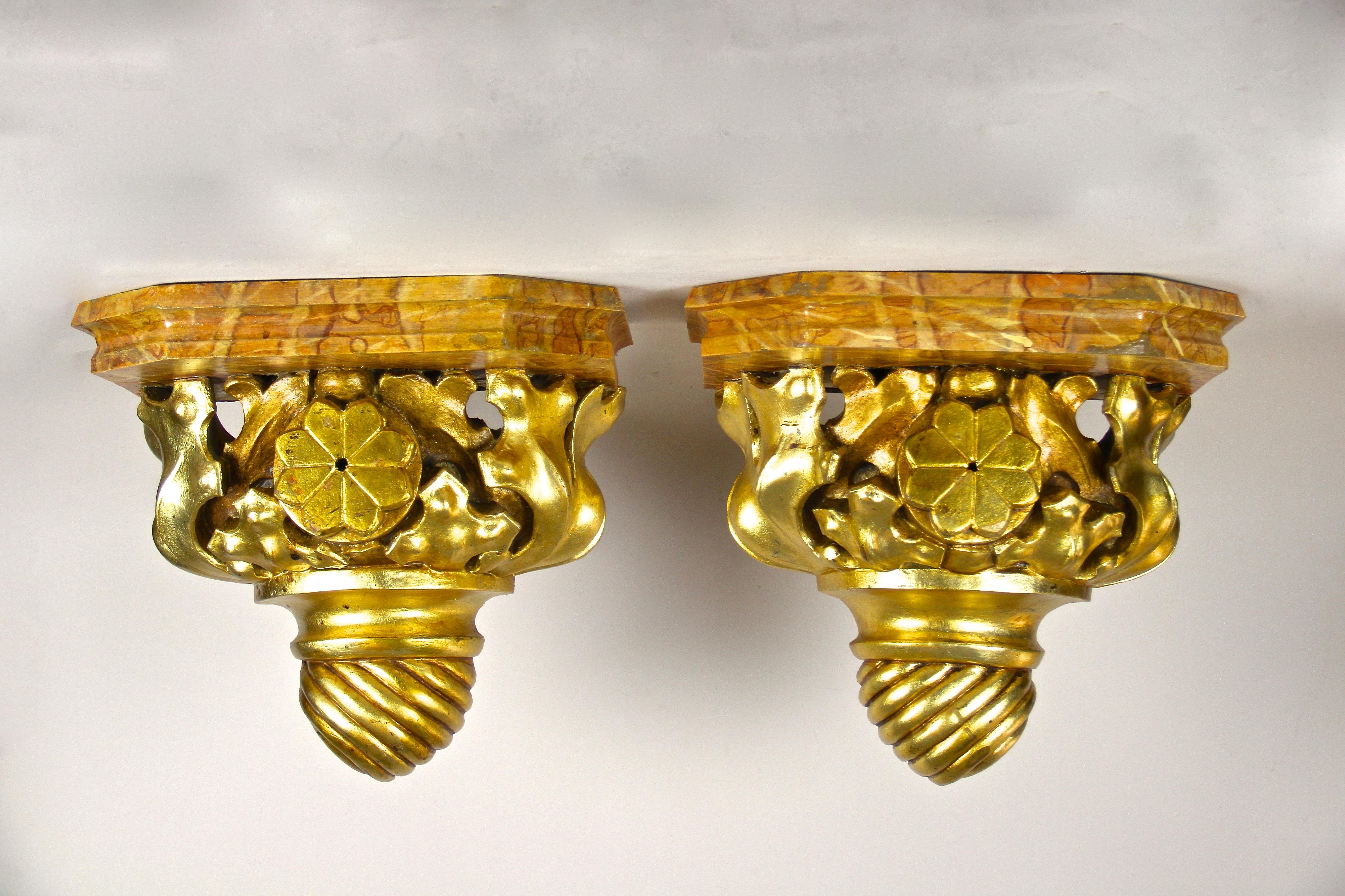 Pair of Gilt Wall Consoles with Hand Painted Pedestals, Austria, circa 1870 12