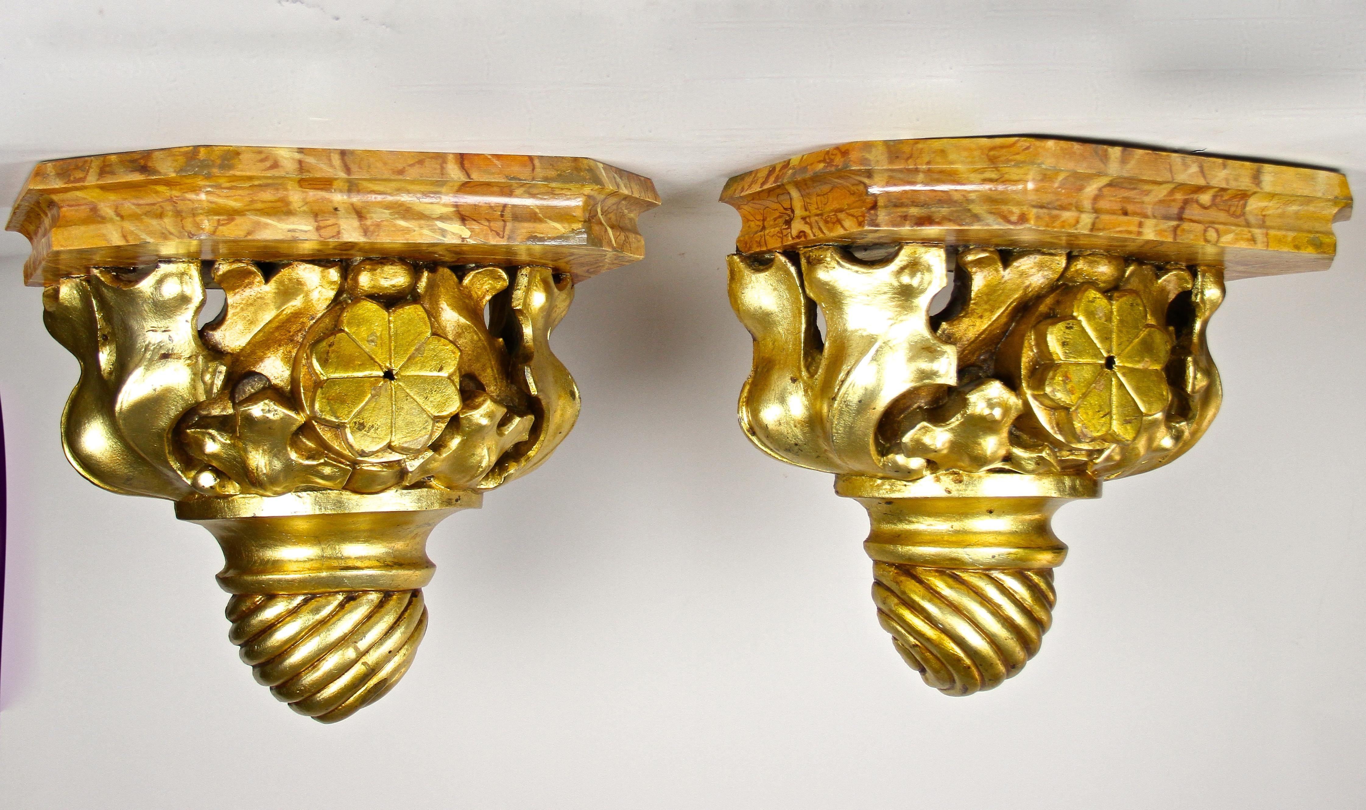 Pair of Gilt Wall Consoles with Hand Painted Pedestals, Austria, circa 1870 13