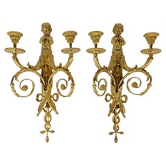 Pair of Gilt Bronze Cherub wall light sconces