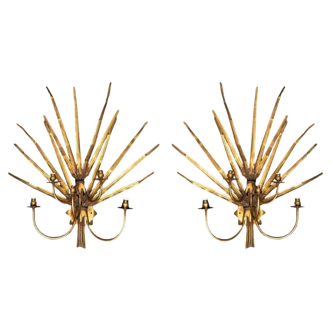 Pair of Gilt Wheat Wall Sconce