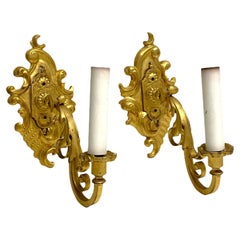 Pair of Gilt Wood and Gilt Metal Tole Toleware Sconces, Italy, 1960s
