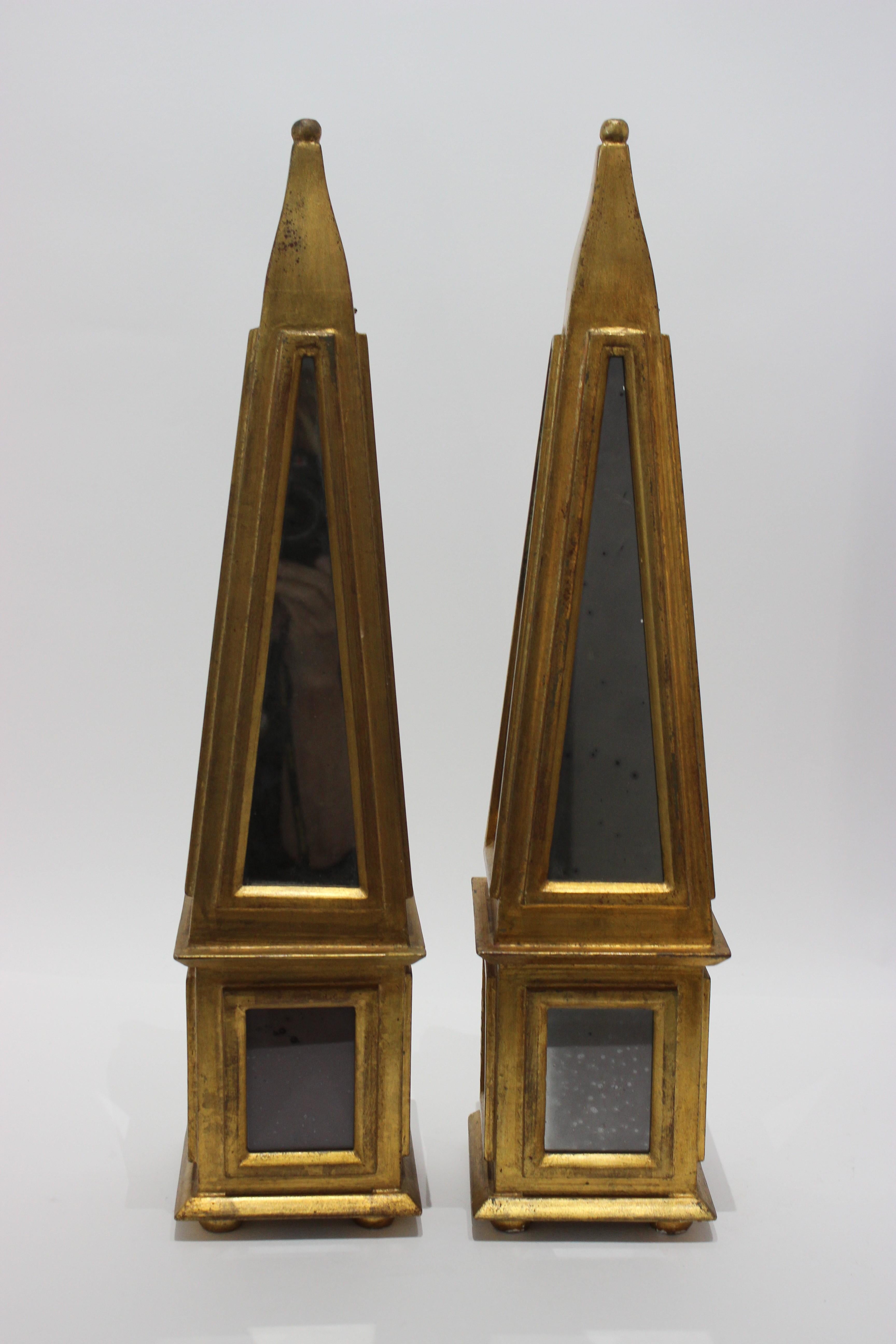 Italian Pair of Giltwood and Mirror Florentine Obelisks