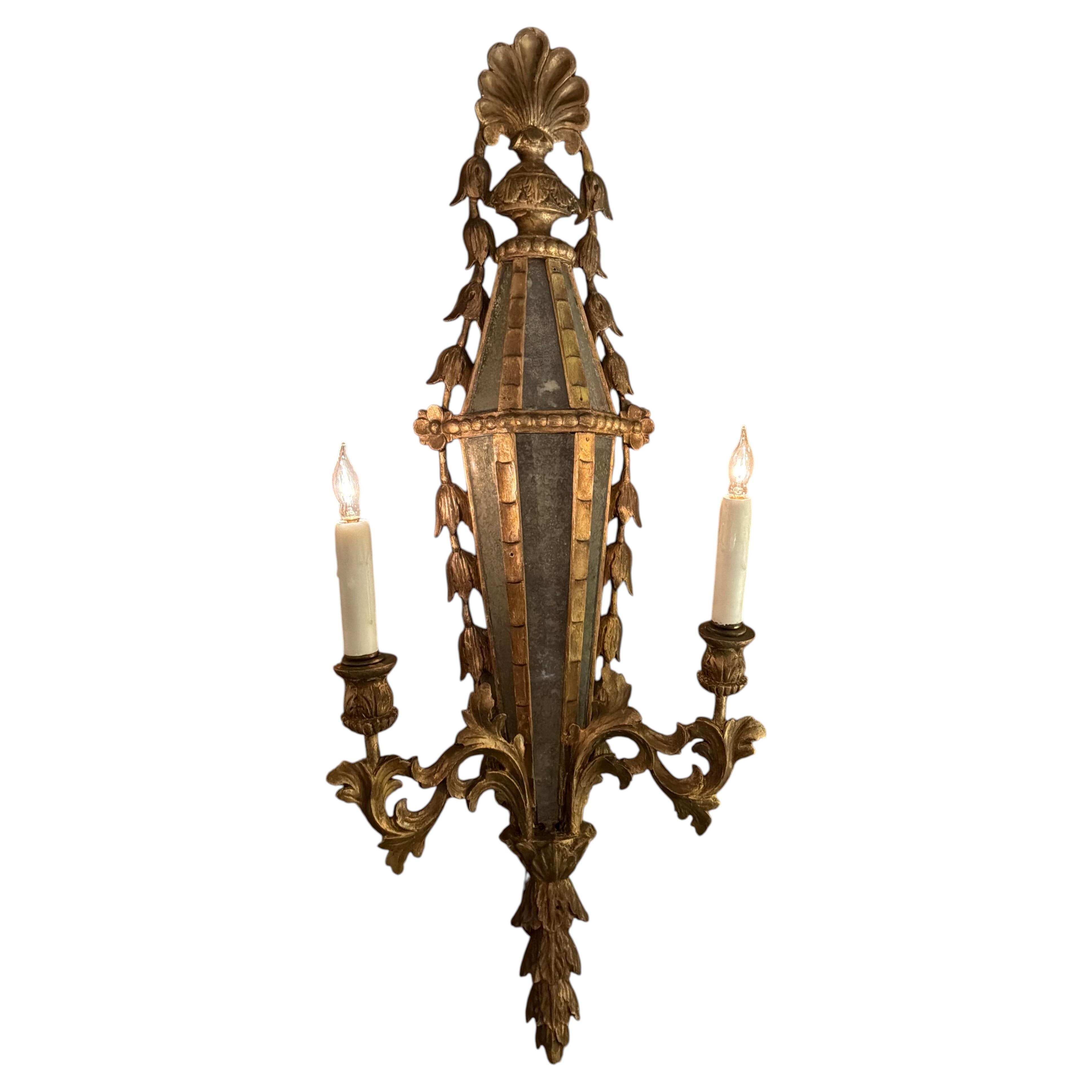 Pair of gilt wood and mirror wall sconces