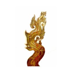 Pair of Gilt Wood Asian Naga Sculptures on Ebonized Bases