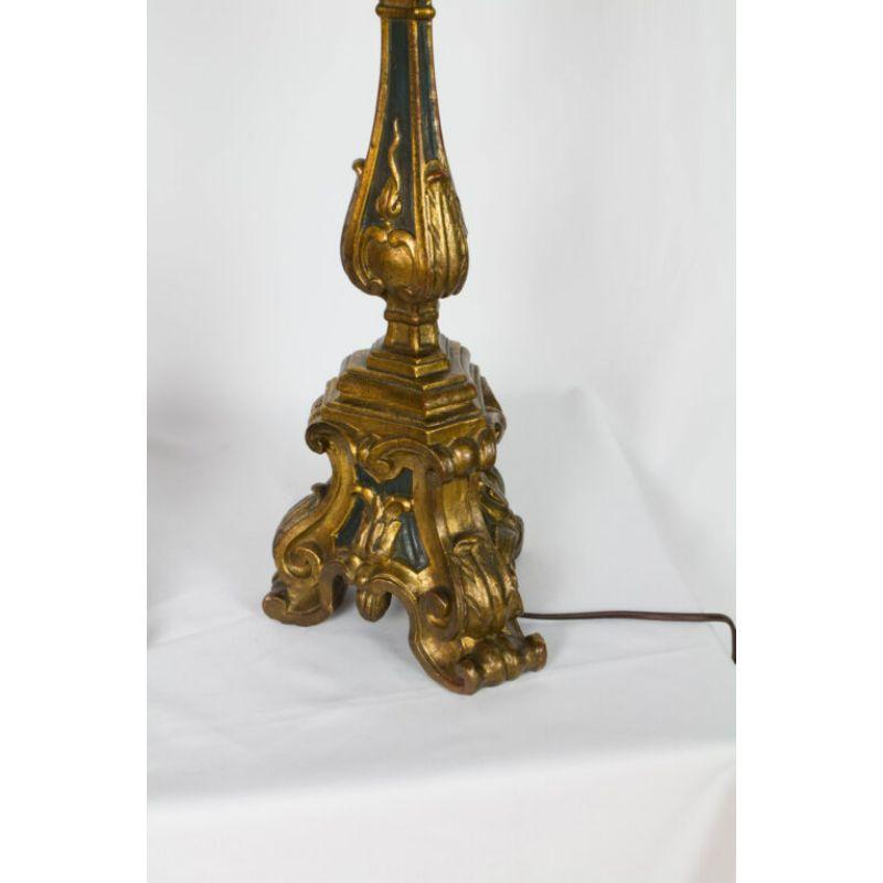 Baroque Pair of Gilt Wood Candlestick Lamps For Sale